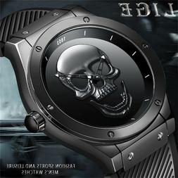 LIGE Mens Watches New Skull ilitary Sports Waterproof Silico