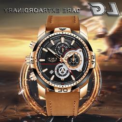 LIGE Mens Watches Top Brand Luxury Casual Leather Quartz Clo