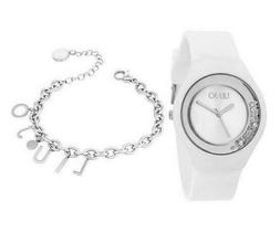 O Donna Silicone Bianco Con Cristalli + Bracciale Acciaio