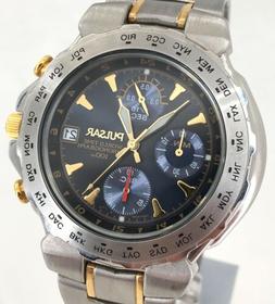 NOS New Pulsar World Time V657-8080 A0 Cronografo Working 10