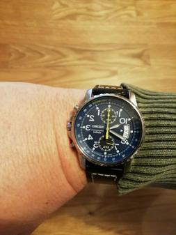 O Seiko 7t94-0ah0 Quadrante Blu Cinturino In Pelle