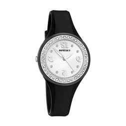 O Da Donna Con Cinturino In Gomma Nero Strass Analogico Caly