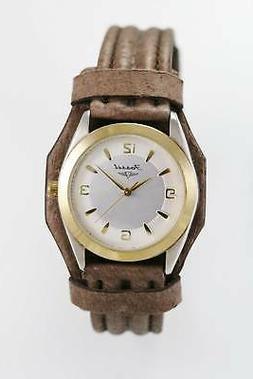 O Da Uomo Acciaio Inox Argento Oro Pelle Marrone Batteria Bi