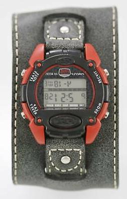 O Da Uomo Chrono Luce Allarme Data Grigio Pelle Rosso Nero 1