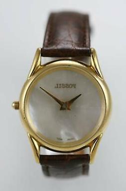 O Da Uomo Madreperla Pelle Marrone Acciaio Oro Acqua Resist 