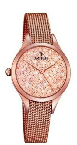 O Donna Festina Quartz Quadrante Swarovski Cassa Ros&eacute; Magli
