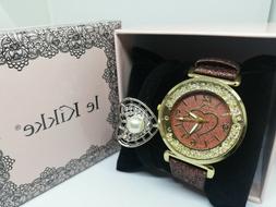 O Donna Rosa Antico Brown Orologio Glitter Strass Pietre Bra