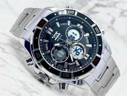 O Polso Zcc 2004 Uomo Quarzo Acciaio Dual Time Silver Nero L