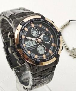 O Polso Zcc 8988 Uomo Quarzo Acciaio Dual Time Nero Dorato L