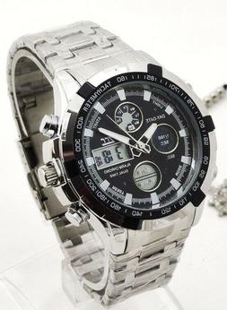 O Polso Zcc 8988 Uomo Quarzo Acciaio Dual Time Silver Nero L
