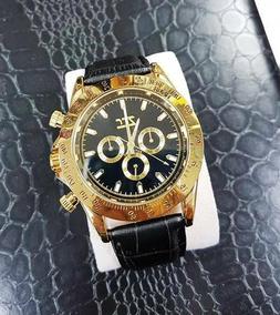 O Polso Zcc Uomo Automatico Cinturino Pelle Elegante Oro Ner