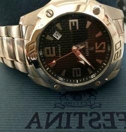 O Uomo Festina Acciaio Quadrante Tondo Sfondo Nero Funziona 