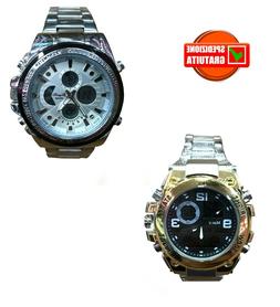 O Uomo Analogico Digitale In Acciaio Watch Elegante Oro Grig