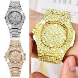 O Uomo-donna Quarzo Acciaio Diamond Watch Di Strass-brillant