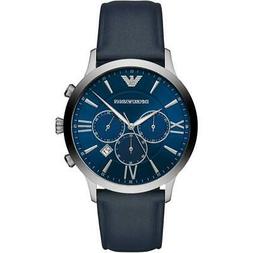 O Uomo Emporio Armani Giovanni Ar11226 Chrono Vera Pelle Blu