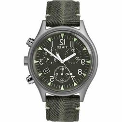 O Uomo Timex Mk1 Tw2r68600 Chrono Pelle Tessuto Verde Oliva 