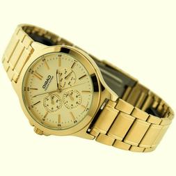 O Uomo Casio Mtp-v300g-9a Acciaio Dorato Con Calendario Data