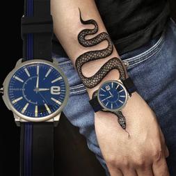 O Uomo Quadrante Grande Blu Sky-duke Nero Con Striscie Analo