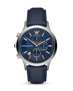O Uomo Emporio Armani Renato Ar11216 Chrono Vera Pelle Blu