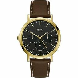 O Uomo Guess Slate W1044g1 Multifunzione Pelle Marrone Gold 