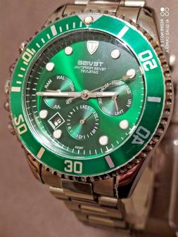 O Tevise Stile Rolex Submariner Chrono Verde  Automatico  Nu