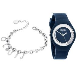 O Donna Silicone Blu Con Cristalli + Bracciale Acciaio