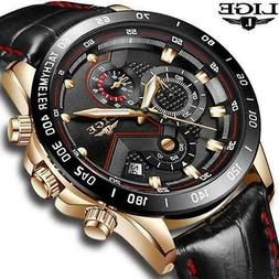 O Lusso Militare Alta Qualit&agrave; Uomo Pelle Datario Cronografo