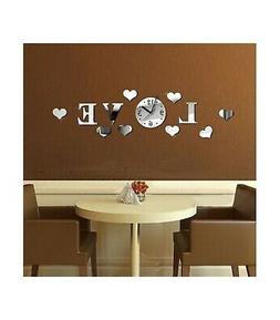 Adesivo Da Parete Moderno Scritta Love Cuori Orologio Effett