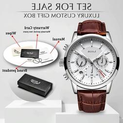 LIGE Top Brand Luxury Fashion New Leather Strap Quartz Men W
