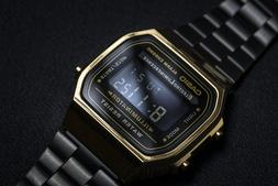 casio vintage da uomo donna digitale acciaio nero cassa oro 