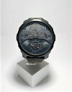 DIESEL VINTAGE WATCH, 55 mm STEEL CASE, BLACK/GREY LEATHER S